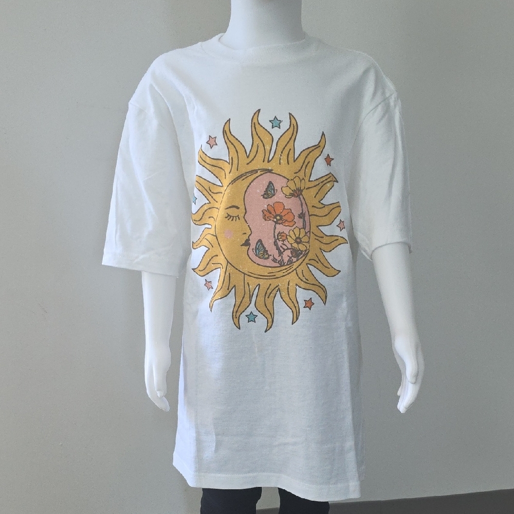 Tultex White and Yellow Short Sleeve Tee with Sun Graphic